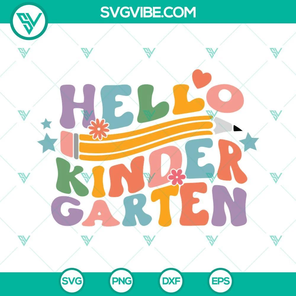 School, SVG Files, Hello Kindergarten SVG Download, Retro Kindergarten SVG 1