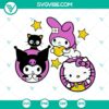 Hello Kitty and friends SVG file featuring Kuromi, My Melody, and Sanrio characters. Cute and colorful digital design.