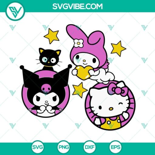 hello kitty and friends svg kuromi svg my melody svg sanrio cartoon svg kawaii kitty cat svg png dxf eps 5 mockup