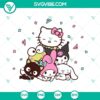 Hello Kitty, My Melody, and Badtz Maru SVG files with cute characters in colorful designs, perfect for crafting projects and digital creations.