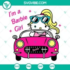 Movies, SVG Files, Hello Kitty Barbie Car SVG File, Hello Kitty I’m A Barbie 2