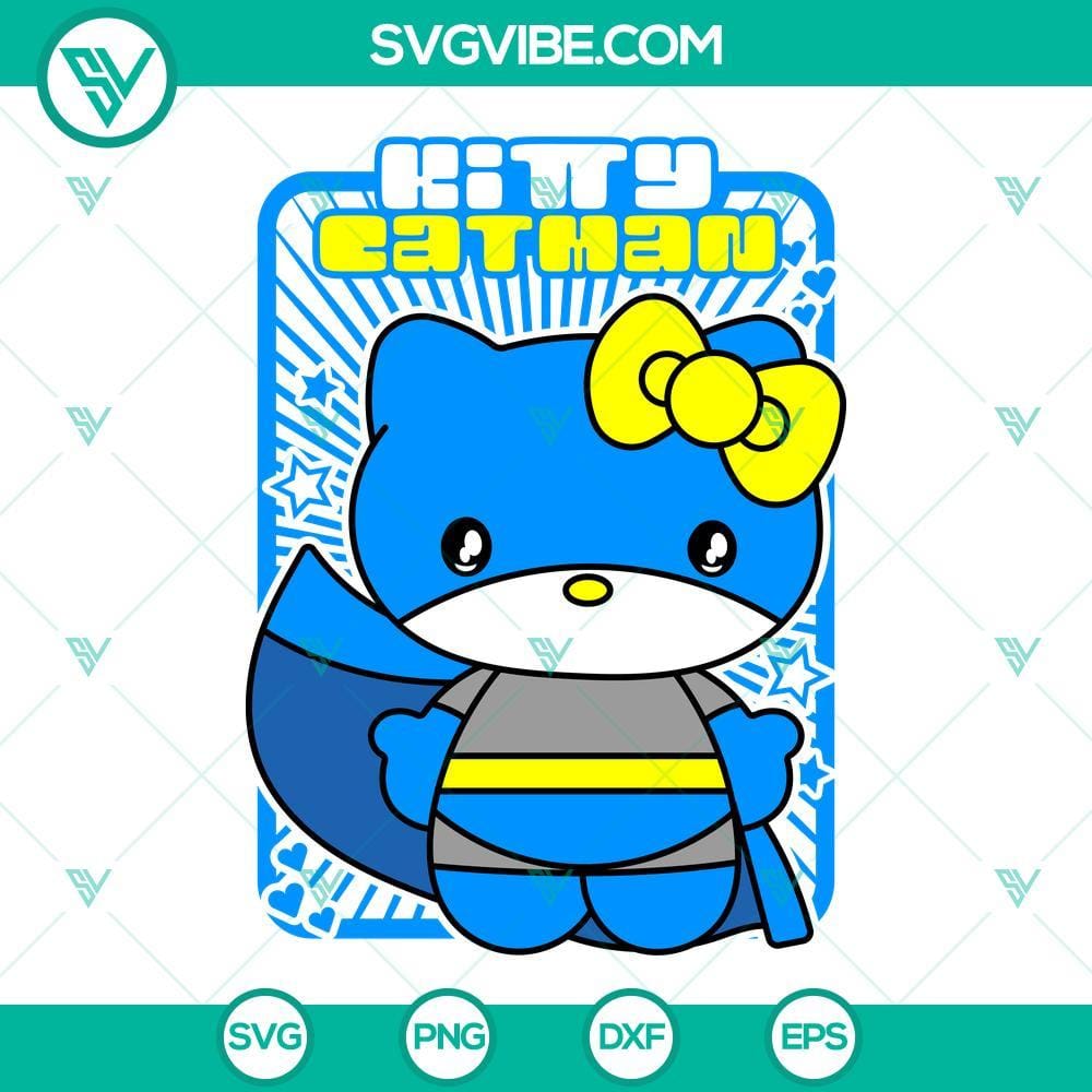 Hello Kitty Batman SVG, Hello Kitty SVG PNG DXF EPS Hello Kitty Batman SVG file for download, featuring cute Hello Kitty superhero design in PNG, DXF, and EPS formats.