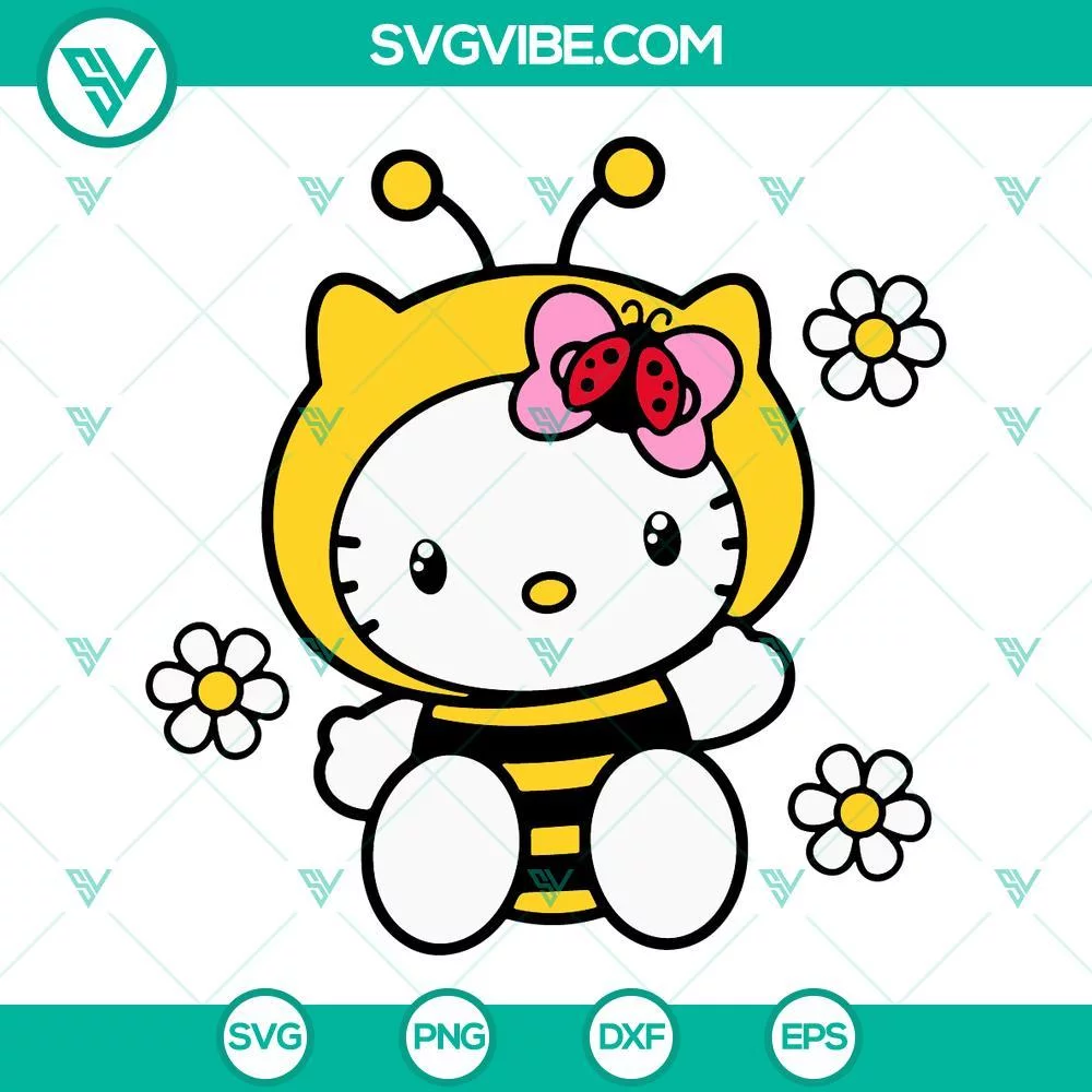 Cartoons, SVG Files, Hello Kitty Bee SVG File, Sanrio SVG Download, Kawaii Cat 1