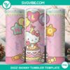 Hello Kitty birthday cake themed 20oz tumbler wrap design in PNG format for digital use.