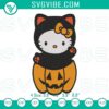 Hello Kitty Cat in Pumpkin Halloween embroidery design, cute and spooky pattern for Halloween crafts.