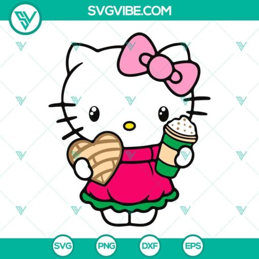 hello kitty coffee and concha svg kitty cat drinks and foods svg png dxf eps 2 mockup