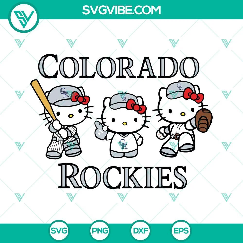 Baseball, Sports, SVG Files, Hello Kitty Colorado Rockies Baseball SVG File PNG 1