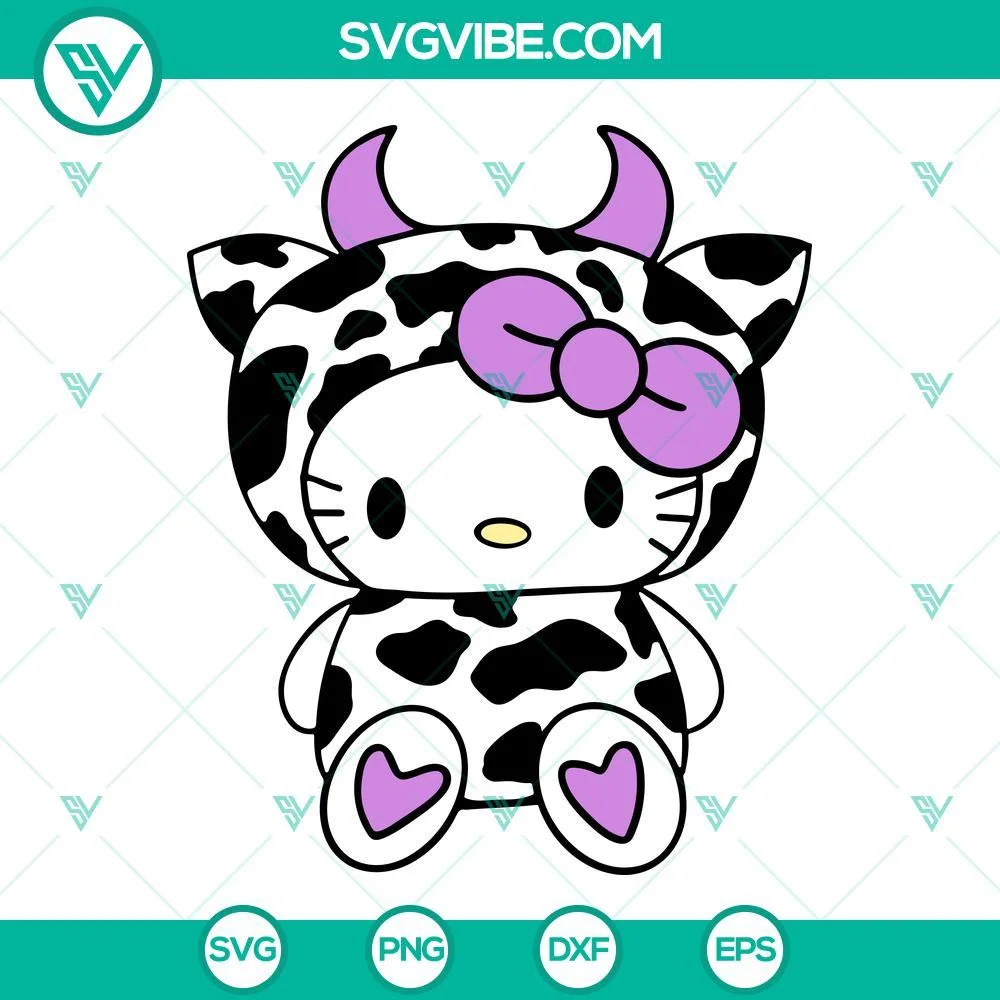 Cartoons, SVG Files, Hello Kitty Cow SVG Download, Kawaii Cat SVG Images, Cute 1