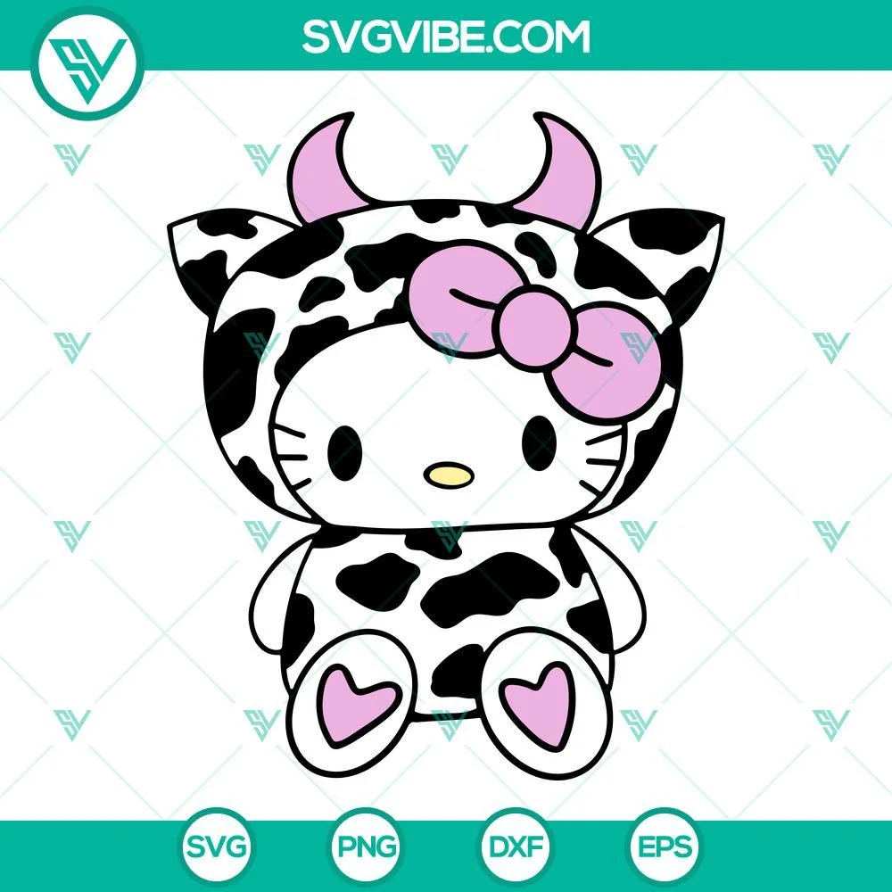 Cartoons, SVG Files, Hello Kitty Cow SVG Download, Kawaii Cat SVG Images, Cute 2