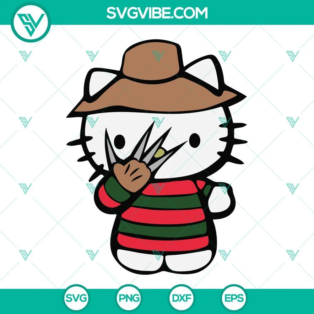 Cartoons, Halloween, SVG Files, Hello Kitty Freddy Krueger SVG Images Bundle, 2