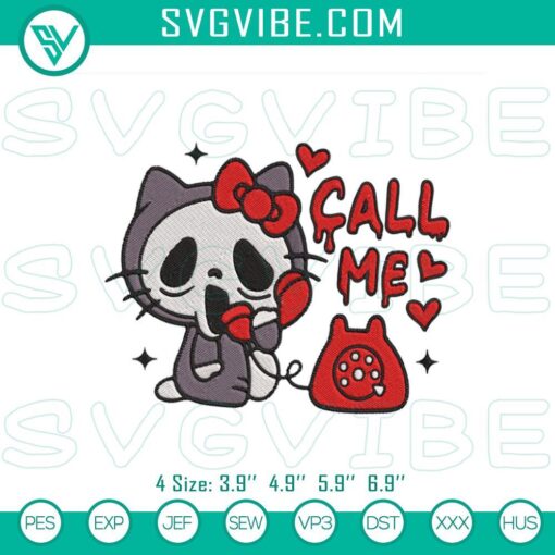 hello kitty ghostface call me embroidery designs kitty cat halloween embroidery files mockup