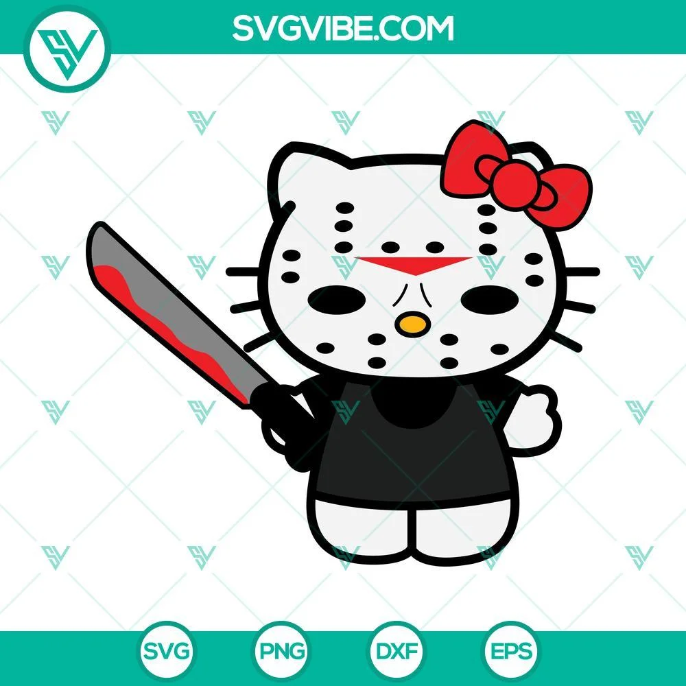 Cartoons, Halloween, SVG Files, Hello Kitty Jason Voorhees SVG Download Bundle, 1