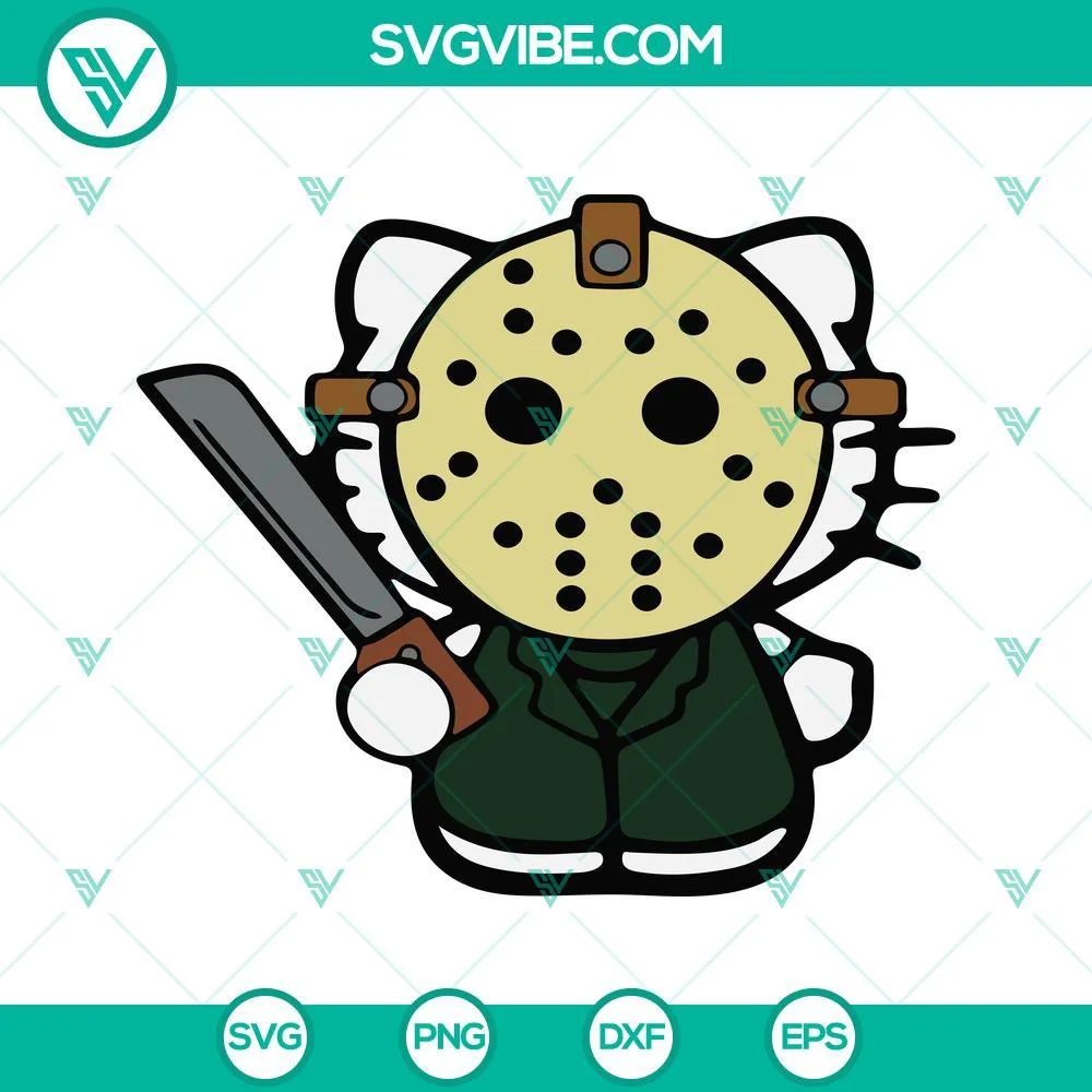 Cartoons, Halloween, SVG Files, Hello Kitty Jason Voorhees SVG Download Bundle, 2