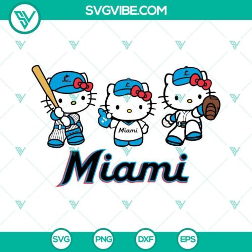 hello kitty miami marlins baseball svg png dxf eps 3 mockup