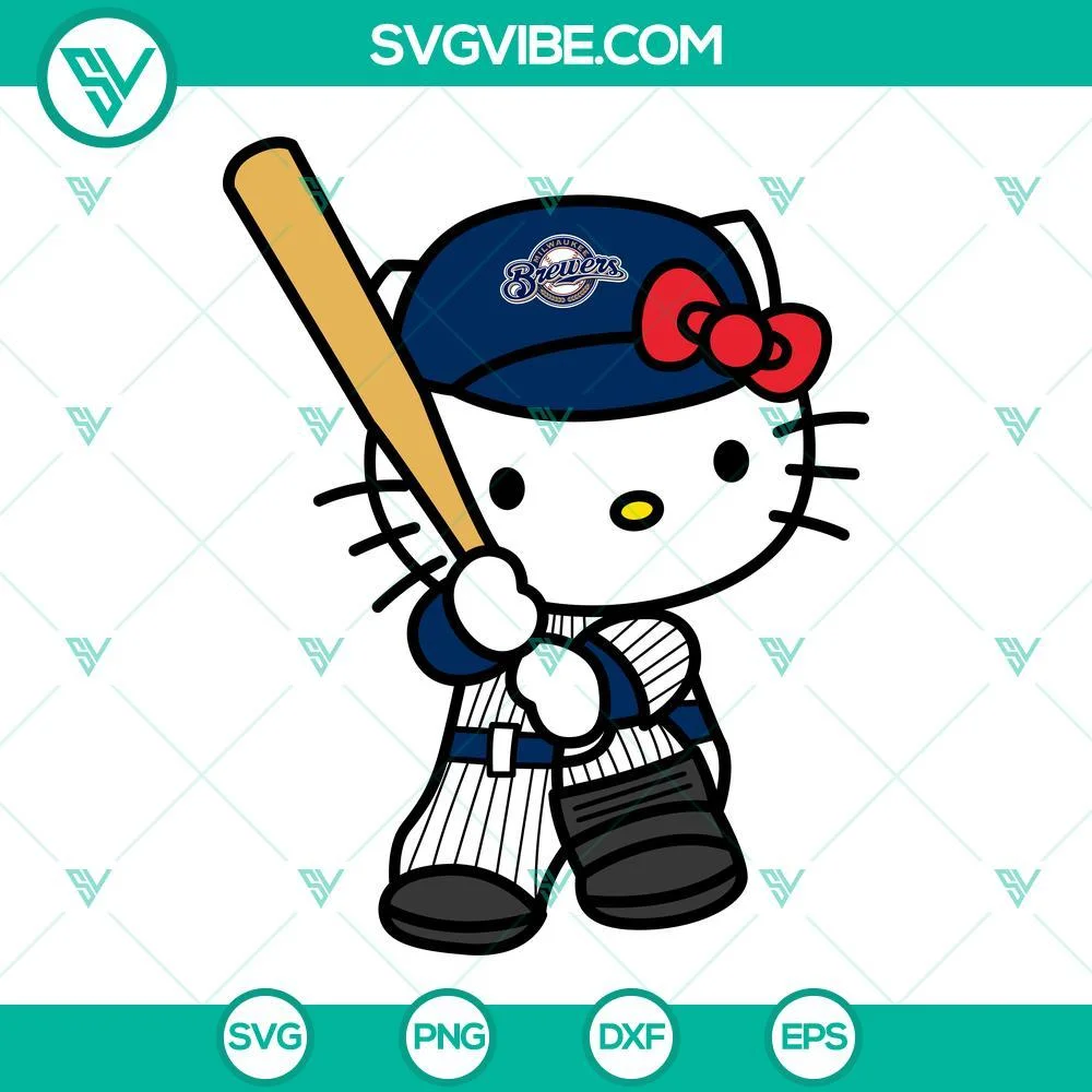 Baseball, Sports, SVG Files, Hello Kitty Milwaukee Brewers SVG File, Kitty 1