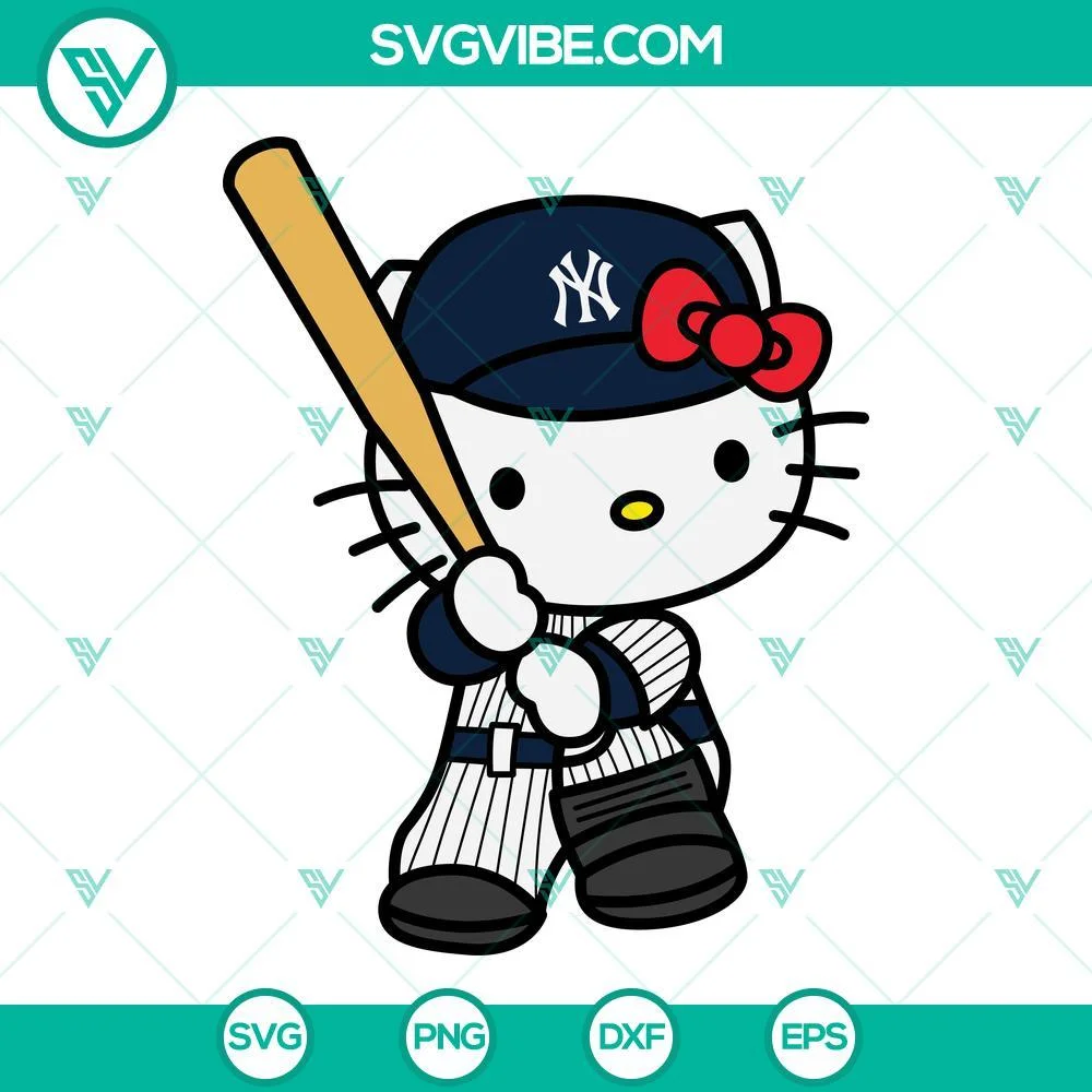 Baseball, Sports, SVG Files, Hello Kitty New York Yankees SVG File, Kitty 1