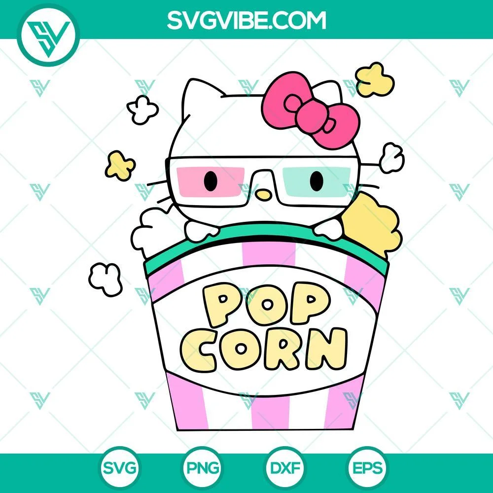 Cartoons, SVG Files, Hello Kitty Popcorn SVG Files, Cute Popcorn Box SVG Images 1