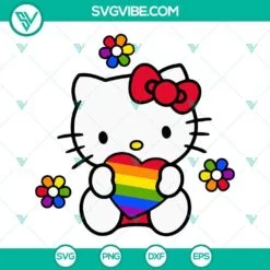 Cartoons, LGBT, SVG Files, Hello Kitty Pride Heart SVG Images, Kitty Cat LGBT 2