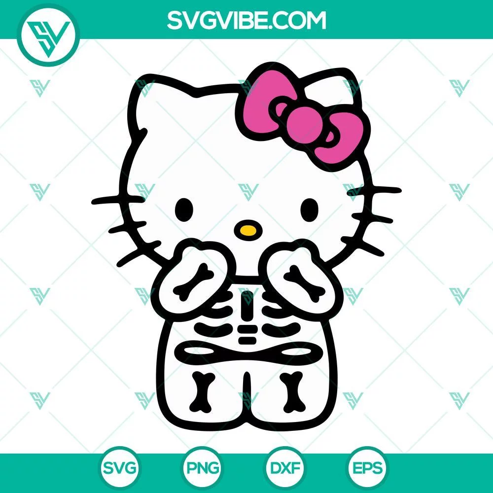 Cartoons, Halloween, SVG Files, Hello Kitty Skeleton Halloween SVG Download PNG 1