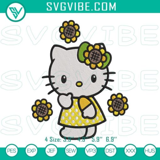 hello kitty sunflower embroidery designs kawaii kitty cat flower embroidery pattern files mockup