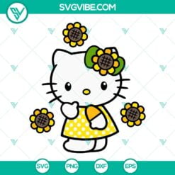 Cartoons, SVG Files, Hello Kitty Sunflowers SVG Image, Kawaii Kitty Cat Flowers 2