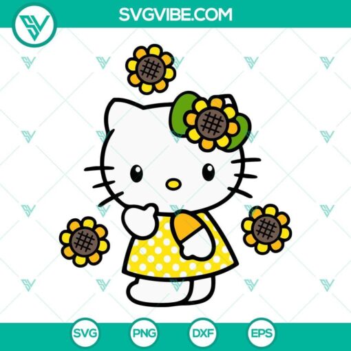 hello kitty sunflowers svg kawaii kitty cat flowers svg png dxf eps files 5 mockup