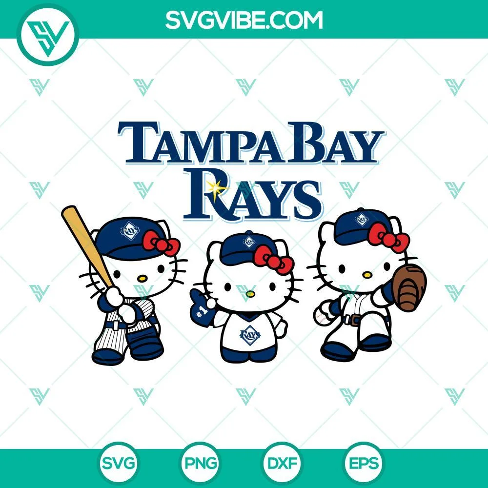 Baseball, Sports, SVG Files, Hello Kitty Tampa Bay Rays Baseball SVG Image PNG 1