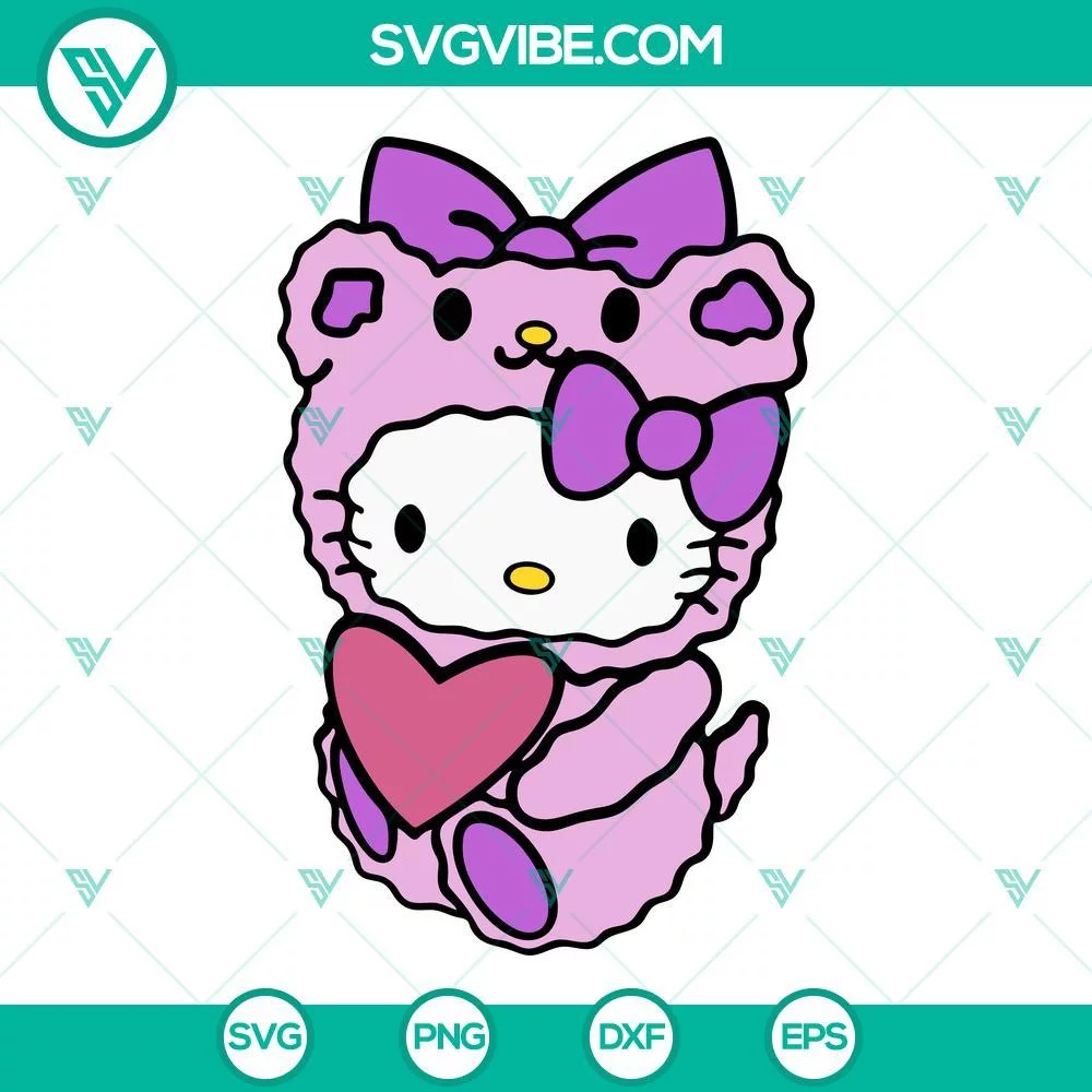 Cartoons, SVG Files, Hello Kitty Teddy Bear With Heart SVG File, Kawaii Kitty 1