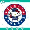 Hello Kitty Texas Rangers baseball-themed SVG images featuring Hello Kitty mascot in Texas Rangers attire. Perfect for fans and crafts.