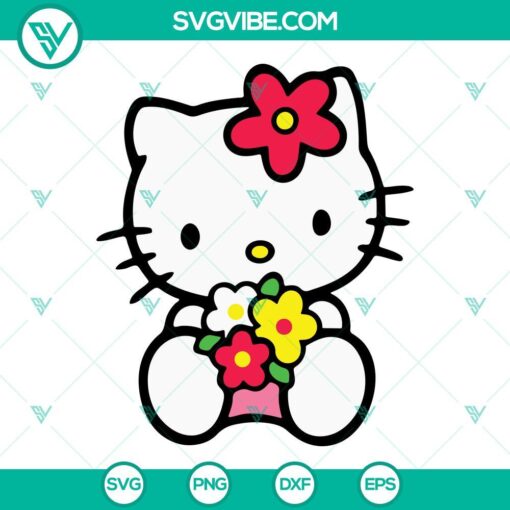 hello kitty with flowers svg kitty cat spring svg png dxf eps files 10 mockup