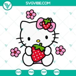 Cartoons, SVG Files, Hello Kitty With Strawberry SVG Download, Kawaii Kitty Cat 2