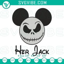 Jack Skellington Mickey Mouse pattern for Her Jack embroidery designs, ideal for Halloween crafts and decor.