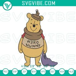 Embroidery designs of Hero Hunny Winnie The Pooh bear, Disney machine files for sewing projects. Great for Disney fans and crafters.