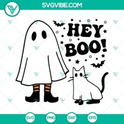 Hey Boo Ghost Girls With Ghost Cat SVG File, Spooky Halloween SVG Image, Boo