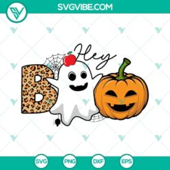 Hey Boo Halloween SVG Files, Leopard Boo Ghost Pumpkin Halloween SVG Download