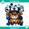 Highland cow wearing Dallas Cowboys football gear, PNG image file for sports fans, animal lovers, and football enthusiasts.