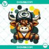 Highland cow wearing Green Bay Packers football attire in PNG format.