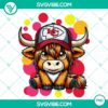 Highland cow wearing Kansas City Chiefs football gear, PNG image file perfect for sports fans and animal lovers.