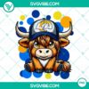 Highland cow wearing Los Angeles Rams football gear, PNG image file perfect for fans and sports design projects.