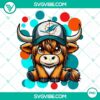 Highland cow wearing Miami Dolphins football helmet, digital PNG image. Perfect for sports fans and animal lovers alike.
