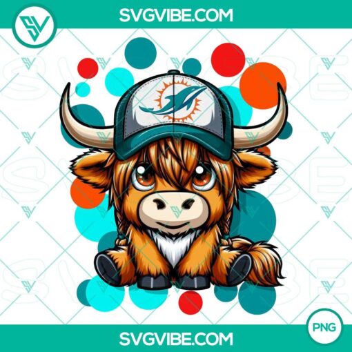 highland cow miami dolphins football png file mockup