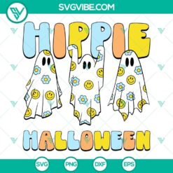 Hippie Halloween SVG File, Ghost Smiley Face And Daisy SVG Download, Groovy