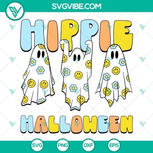 hippie halloween svg ghost smiley face and daisy svg groovy halloween svg 3 mockup