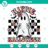Hippie Halloween SVG files featuring spooky retro ghost flowers design. Cute and cute SVG file for Halloween crafts.