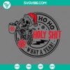 Skull drink coffee Christmas SVG design with text "Ho Ho Holy Shit What A Year", available in PNG, EPS, and DXF file formats.