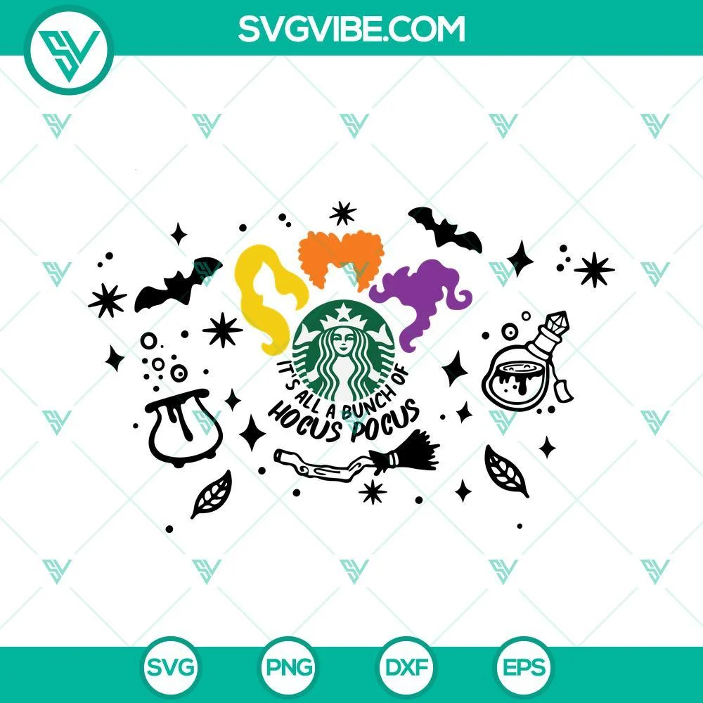 Halloween, Starbucks Cup Wrap, SVG Files, Hocus Pocus Starbucks Cup SVG Image, 1