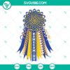 Homecoming mum SVG files in blue, yellow, and white colors for crafting projects.