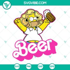 Homer Simpson Barbie beer SVG file, humorous design with Barbie drinking beer. Funny Homer Simpson SVG download.