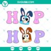 Hop Hop Bluey SVG images featuring Heeler dogs donning bunny ears, perfect for Bluey and Bingo fans.