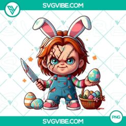 Horror-themed Easter Day Eggs and Chucky Easter Bunny PNG images for download, perfect for spooky Easter designs.